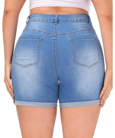 Womens Plus Size Jean Shorts High Waisted Stretchy Ripped Denim Shorts Casual Folded Hem Short Jeans Royal Blue-745 $14.70 Sh...