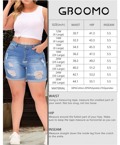 Womens Plus Size Jean Shorts High Waisted Stretchy Ripped Denim Shorts Casual Folded Hem Short Jeans Royal Blue-745 $14.70 Sh...