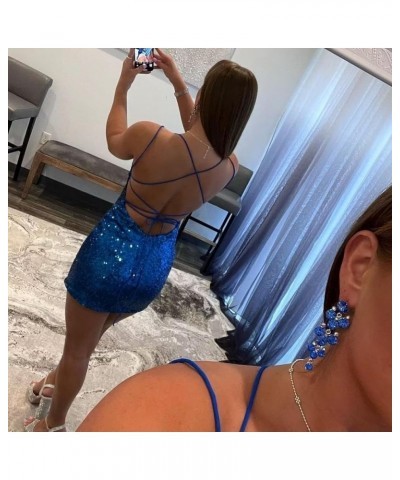 Spaghetti Straps Sequins Homecoming Dresses Tight Sparkly Prom Dress Short Backless Bodycon Cocktail Mini Dress Navy $20.91 D...