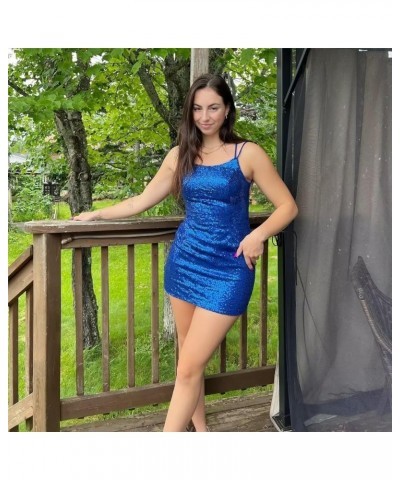 Spaghetti Straps Sequins Homecoming Dresses Tight Sparkly Prom Dress Short Backless Bodycon Cocktail Mini Dress Navy $20.91 D...