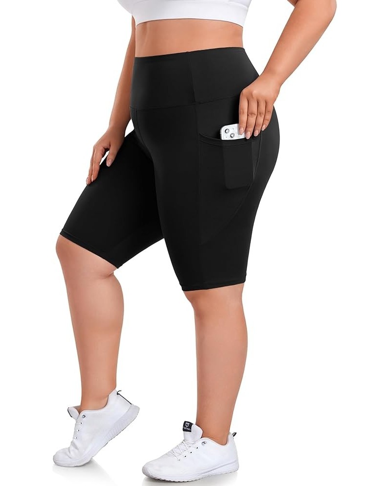 Plus Size Biker Shorts with Pockets for Women - High Waisted Spandex Athletic Bike Shorts for Yoga Workout Black $10.25 Activ...