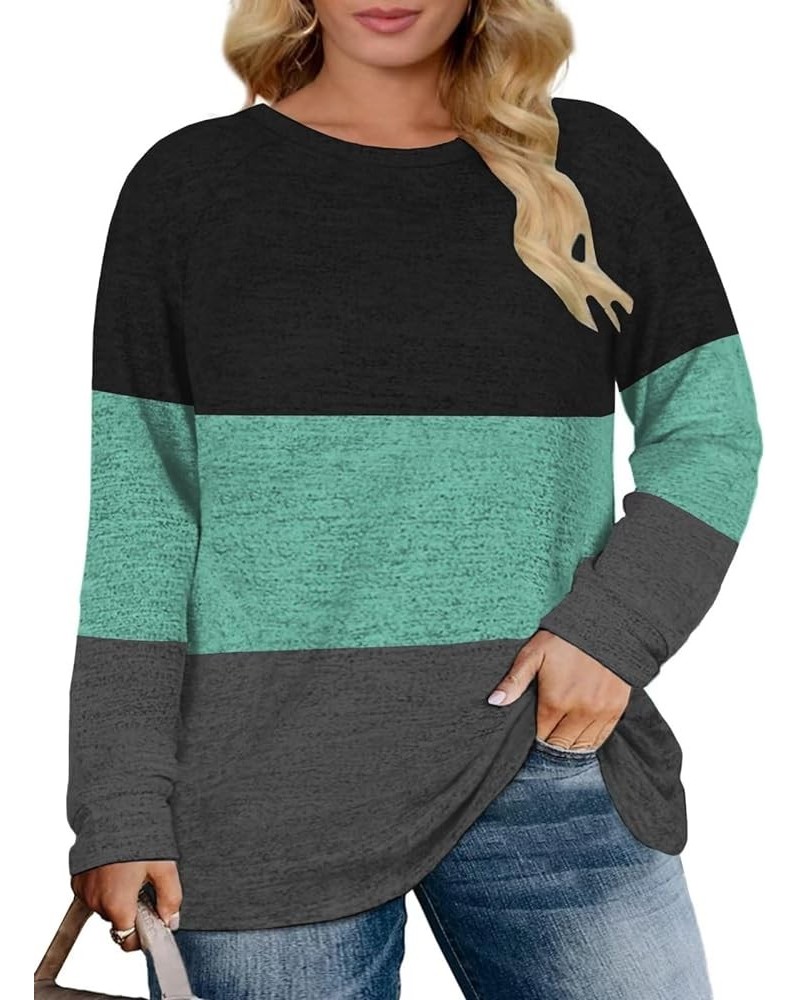 Women's-Plus-Size-Sweatshirts Long Sleeve Tops Crewneck Shirts Casual Tunics XL-4XL Color Block_a $17.69 Tops