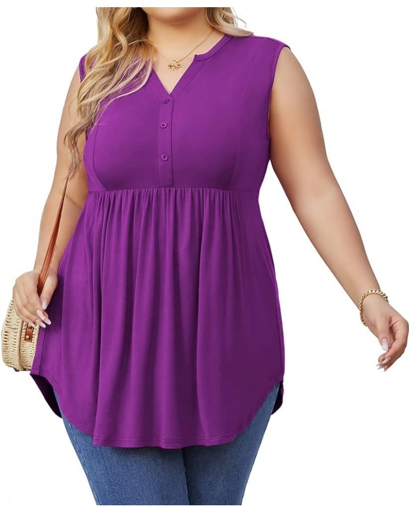 Women's Plus Size Henley Shirts V Neck Tank Tops Casual Sleeveless Swing Flowy Blouse Purple $9.17 Tanks