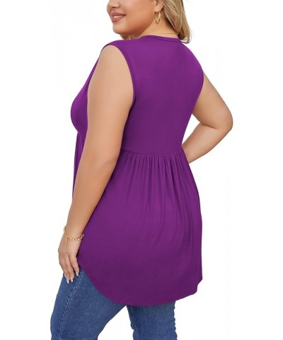 Women's Plus Size Henley Shirts V Neck Tank Tops Casual Sleeveless Swing Flowy Blouse Purple $9.17 Tanks