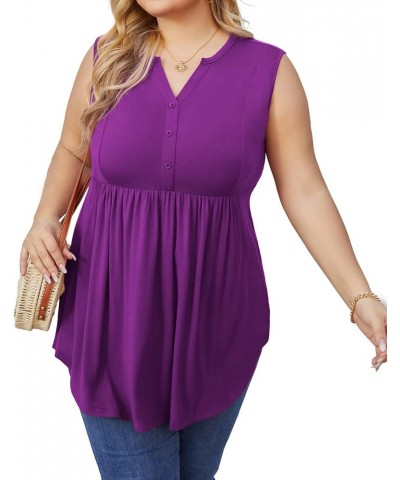 Women's Plus Size Henley Shirts V Neck Tank Tops Casual Sleeveless Swing Flowy Blouse Purple $9.17 Tanks