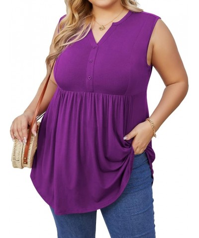 Women's Plus Size Henley Shirts V Neck Tank Tops Casual Sleeveless Swing Flowy Blouse Purple $9.17 Tanks