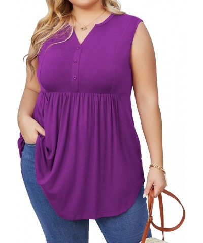 Women's Plus Size Henley Shirts V Neck Tank Tops Casual Sleeveless Swing Flowy Blouse Purple $9.17 Tanks