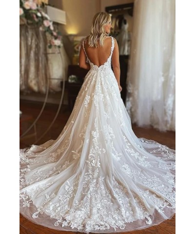 Women Wedding Dresses A-line V-Neck Tulle Lace Backless Boho Wedding Gown Bridal Dresses Style 8-ivory $42.81 Dresses