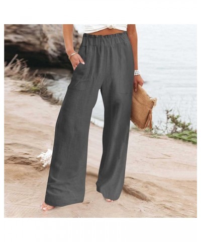 Linen Pants Women Boho Wide Leg High Waisted Palazzo Pants Casual Flowy Drawstring Long Lounge Trousers with Pockets 04 Gray ...