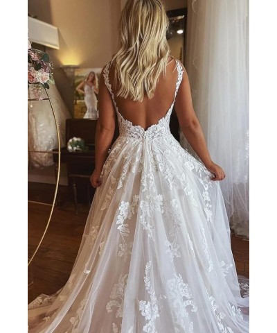 Women Wedding Dresses A-line V-Neck Tulle Lace Backless Boho Wedding Gown Bridal Dresses Style 8-ivory $42.81 Dresses