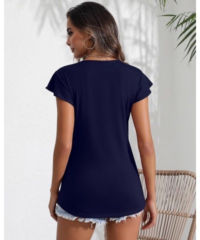 2 Pcs Womens Ruffle Sleeve Tops Casual Crew Neck Flutter Sleeve Shirts Ruffle Short Sleeve Blouse Loose Tunic Shirt Navy Blue...