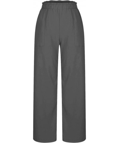 Linen Pants Women Boho Wide Leg High Waisted Palazzo Pants Casual Flowy Drawstring Long Lounge Trousers with Pockets 04 Gray ...