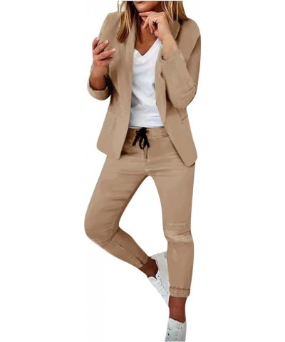 Women's 2 Piece Casual Blazers Open Front Long Sleeve Work Office Jackets and Pencil Pants Business Office Suit Set B-khaki $...