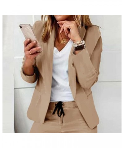 Women's 2 Piece Casual Blazers Open Front Long Sleeve Work Office Jackets and Pencil Pants Business Office Suit Set B-khaki $...