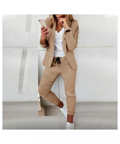 Women's 2 Piece Casual Blazers Open Front Long Sleeve Work Office Jackets and Pencil Pants Business Office Suit Set B-khaki $...