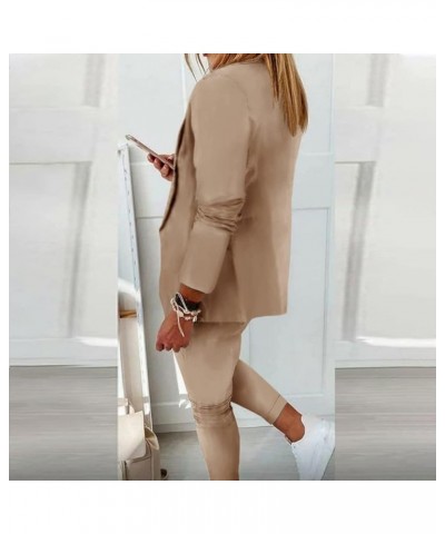 Women's 2 Piece Casual Blazers Open Front Long Sleeve Work Office Jackets and Pencil Pants Business Office Suit Set B-khaki $...