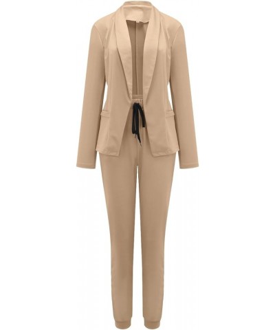 Women's 2 Piece Casual Blazers Open Front Long Sleeve Work Office Jackets and Pencil Pants Business Office Suit Set B-khaki $...