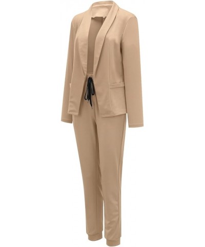 Women's 2 Piece Casual Blazers Open Front Long Sleeve Work Office Jackets and Pencil Pants Business Office Suit Set B-khaki $...