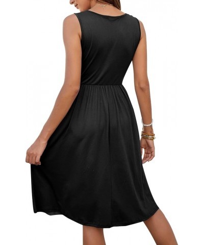 Women Summer Dresses Sleeveless Casual Loose Swing Button Down Midi Dress with Pockets 01-black $14.80 Dresses