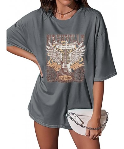 Women's Oversized Country Music Shirts Nashville Concert Outfit Casual Rock Band Tshirt Vintage Graphic Tees Tops V-Black Gra...