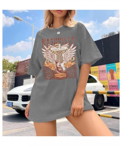 Women's Oversized Country Music Shirts Nashville Concert Outfit Casual Rock Band Tshirt Vintage Graphic Tees Tops V-Black Gra...