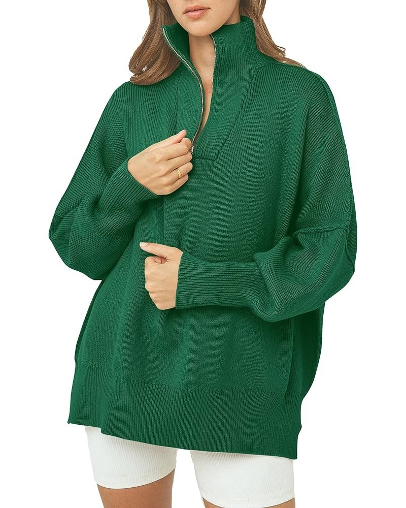 Women's Fall Pullover Oversized Sweaters Casual Long Sleeve Zip Up Lapel V Neck Knitted Winter Tops Green $18.92 Sweaters