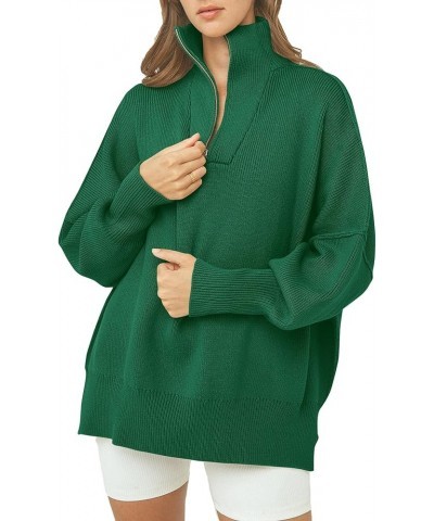 Women's Fall Pullover Oversized Sweaters Casual Long Sleeve Zip Up Lapel V Neck Knitted Winter Tops Green $18.92 Sweaters