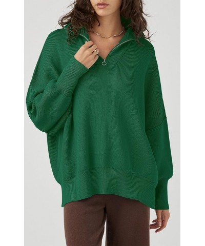 Women's Fall Pullover Oversized Sweaters Casual Long Sleeve Zip Up Lapel V Neck Knitted Winter Tops Green $18.92 Sweaters