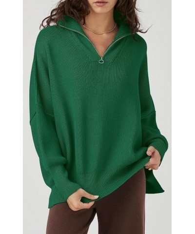 Women's Fall Pullover Oversized Sweaters Casual Long Sleeve Zip Up Lapel V Neck Knitted Winter Tops Green $18.92 Sweaters