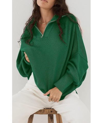 Women's Fall Pullover Oversized Sweaters Casual Long Sleeve Zip Up Lapel V Neck Knitted Winter Tops Green $18.92 Sweaters