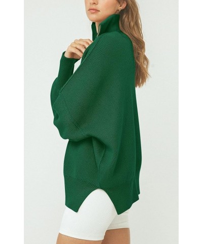 Women's Fall Pullover Oversized Sweaters Casual Long Sleeve Zip Up Lapel V Neck Knitted Winter Tops Green $18.92 Sweaters