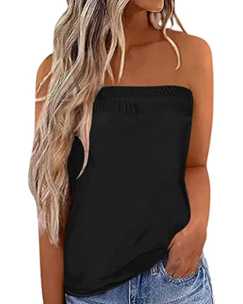 Striped Tube Top for Womens Sexy Strapless Tank Tops Loose Bandeau Sleeveless Backless Shirt Blouse Summer Vacation Black a $...