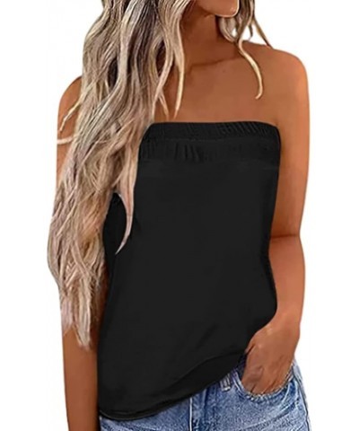 Striped Tube Top for Womens Sexy Strapless Tank Tops Loose Bandeau Sleeveless Backless Shirt Blouse Summer Vacation Black a $...