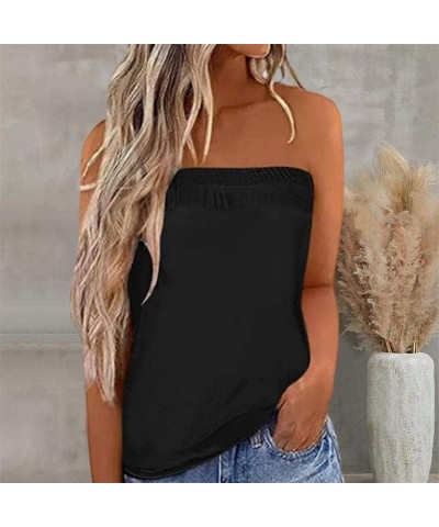 Striped Tube Top for Womens Sexy Strapless Tank Tops Loose Bandeau Sleeveless Backless Shirt Blouse Summer Vacation Black a $...