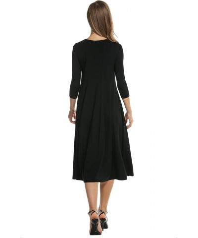 Women's 3/4 Sleeve A-line and Flare Midi Long Dress Black $19.68 Others