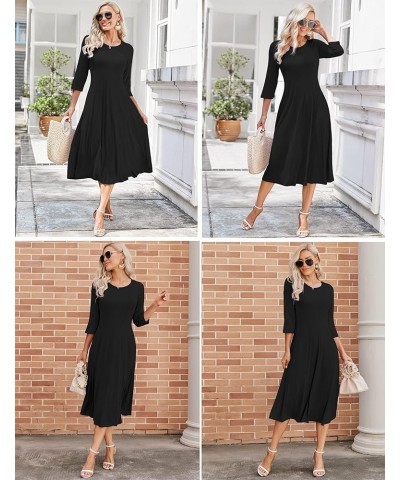 Women's 3/4 Sleeve A-line and Flare Midi Long Dress Black $19.68 Others