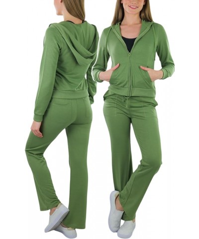 Women's French Terry Activewear Hooded Jacket & Pants Classic Olive Green $20.97 Activewear