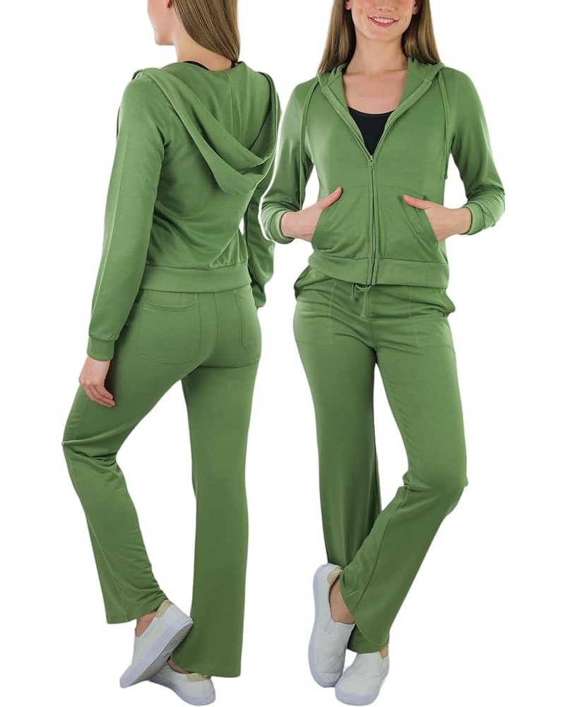 Women's French Terry Activewear Hooded Jacket & Pants Classic Olive Green $20.97 Activewear