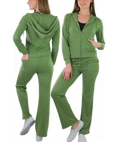 Women's French Terry Activewear Hooded Jacket & Pants Classic Olive Green $20.97 Activewear