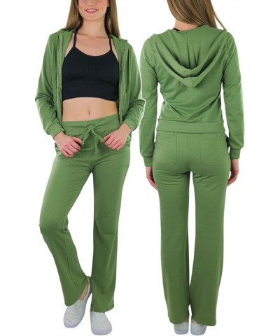 Women's French Terry Activewear Hooded Jacket & Pants Classic Olive Green $20.97 Activewear