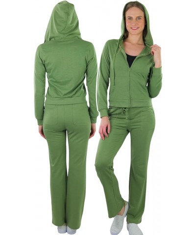 Women's French Terry Activewear Hooded Jacket & Pants Classic Olive Green $20.97 Activewear