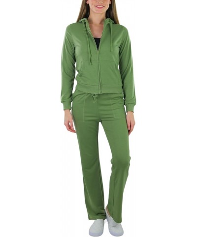 Women's French Terry Activewear Hooded Jacket & Pants Classic Olive Green $20.97 Activewear