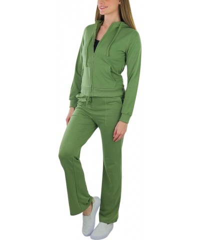 Women's French Terry Activewear Hooded Jacket & Pants Classic Olive Green $20.97 Activewear