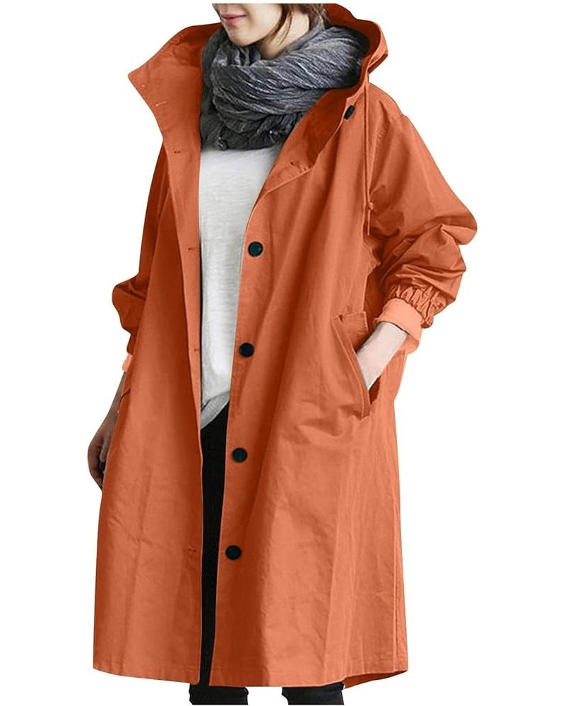 Women's Trench Jackets Plus Size Casual Long Rain Jacket Fashion Winter Hooded Oversized Windbreaker Coats Outerwear B Orange...