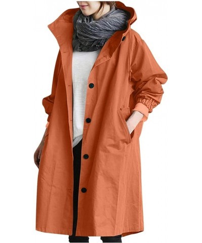 Women's Trench Jackets Plus Size Casual Long Rain Jacket Fashion Winter Hooded Oversized Windbreaker Coats Outerwear B Orange...