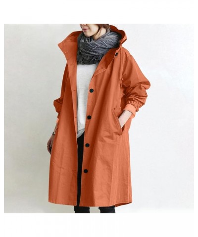 Women's Trench Jackets Plus Size Casual Long Rain Jacket Fashion Winter Hooded Oversized Windbreaker Coats Outerwear B Orange...