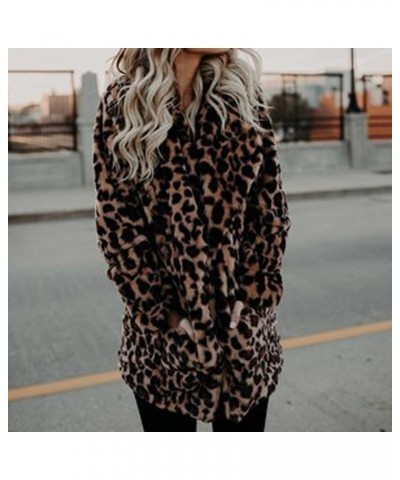 Women's Fuzzy Fleece Lapel Open Front Long Cardigan Leopard Coat Faux Fur Warm Winter Outwear Jackets with Pockets Brown_leop...