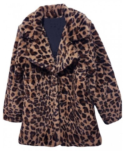 Women's Fuzzy Fleece Lapel Open Front Long Cardigan Leopard Coat Faux Fur Warm Winter Outwear Jackets with Pockets Brown_leop...