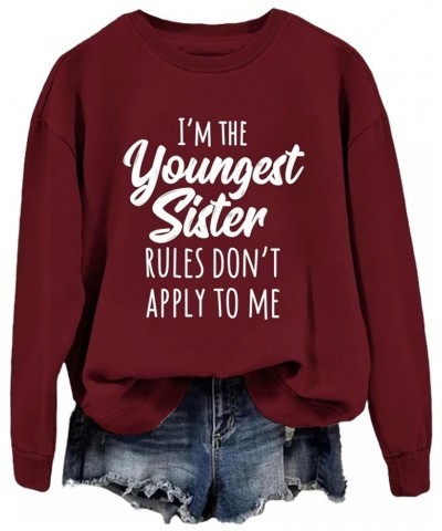 Sweatshirt for Women I'm The Youngest/Middle/Oldest Sister Shirts Funny Sisters Matching Outfits Casual Pullover Z01-wine-01 ...