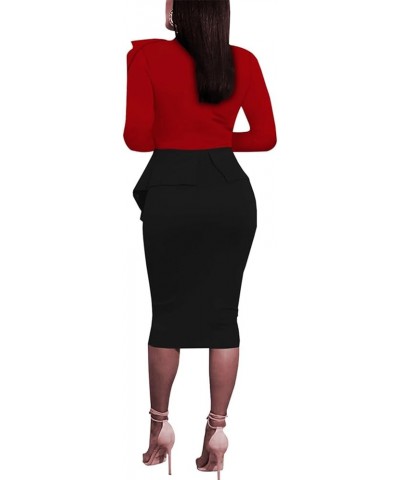 Women's Fashion Peplum Bodycon Short Sleeve Work Dresses Bow Club Ruffle Pencil Formal Cocktail Dress 5427-4 Red $24.50 Dresses